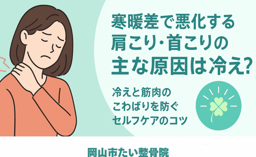 寒暖差で悪化する肩こり・首こりアイキャッチ画像｜岡山市たい整骨院 セルフケア